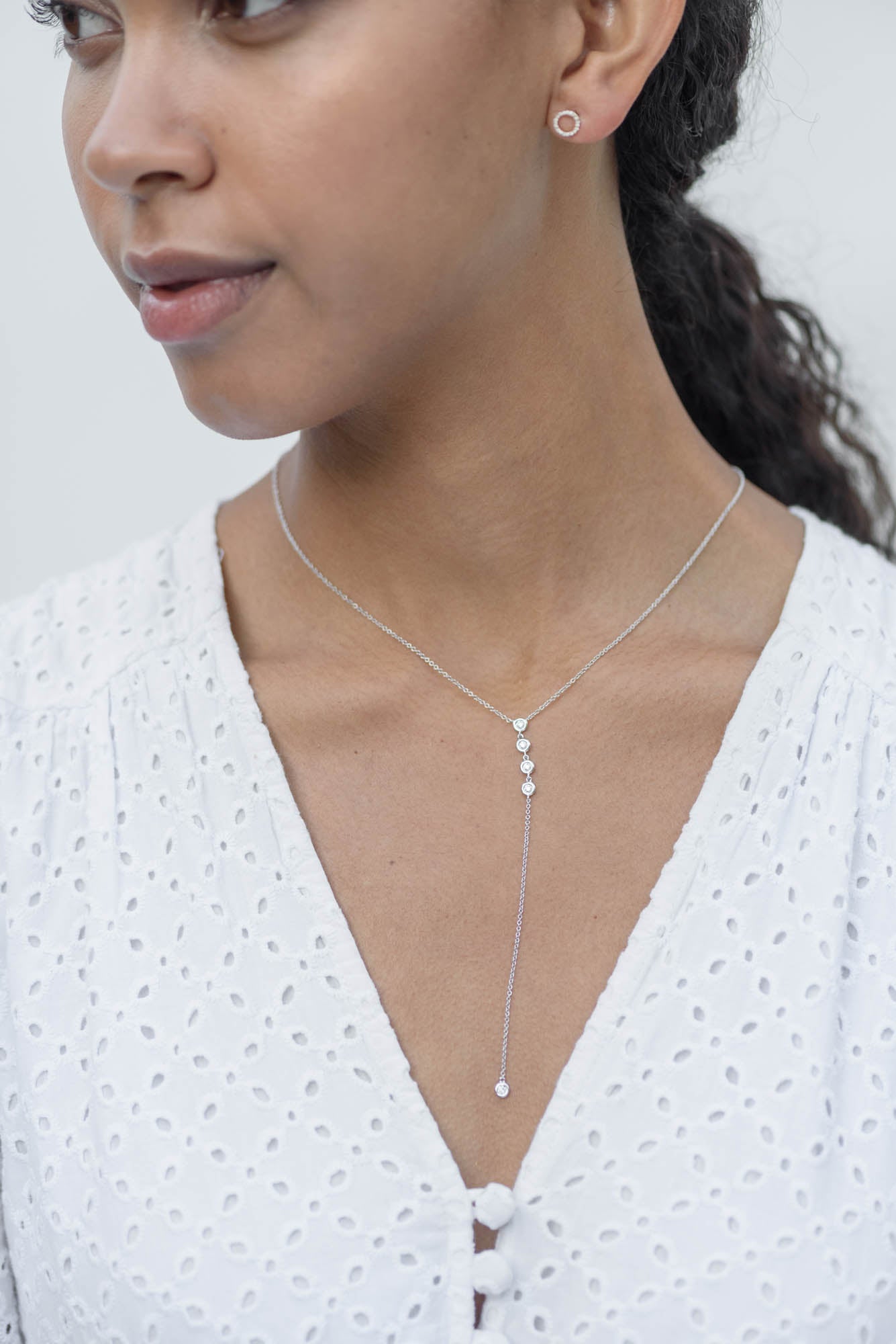 Diamond Bezel Lariat Necklace