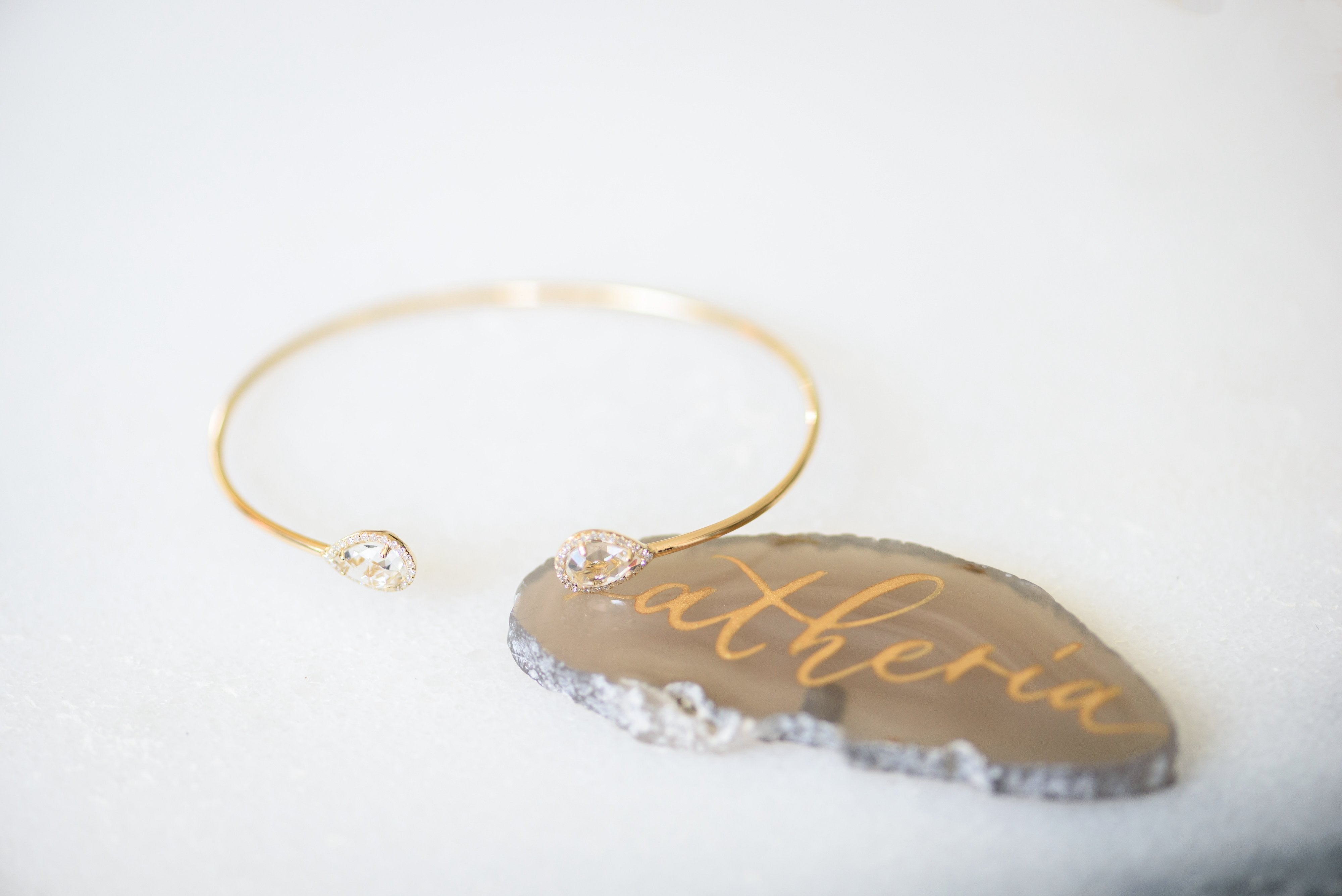 White Topaz  Open Cuff Bangle by Atheria Jewelry