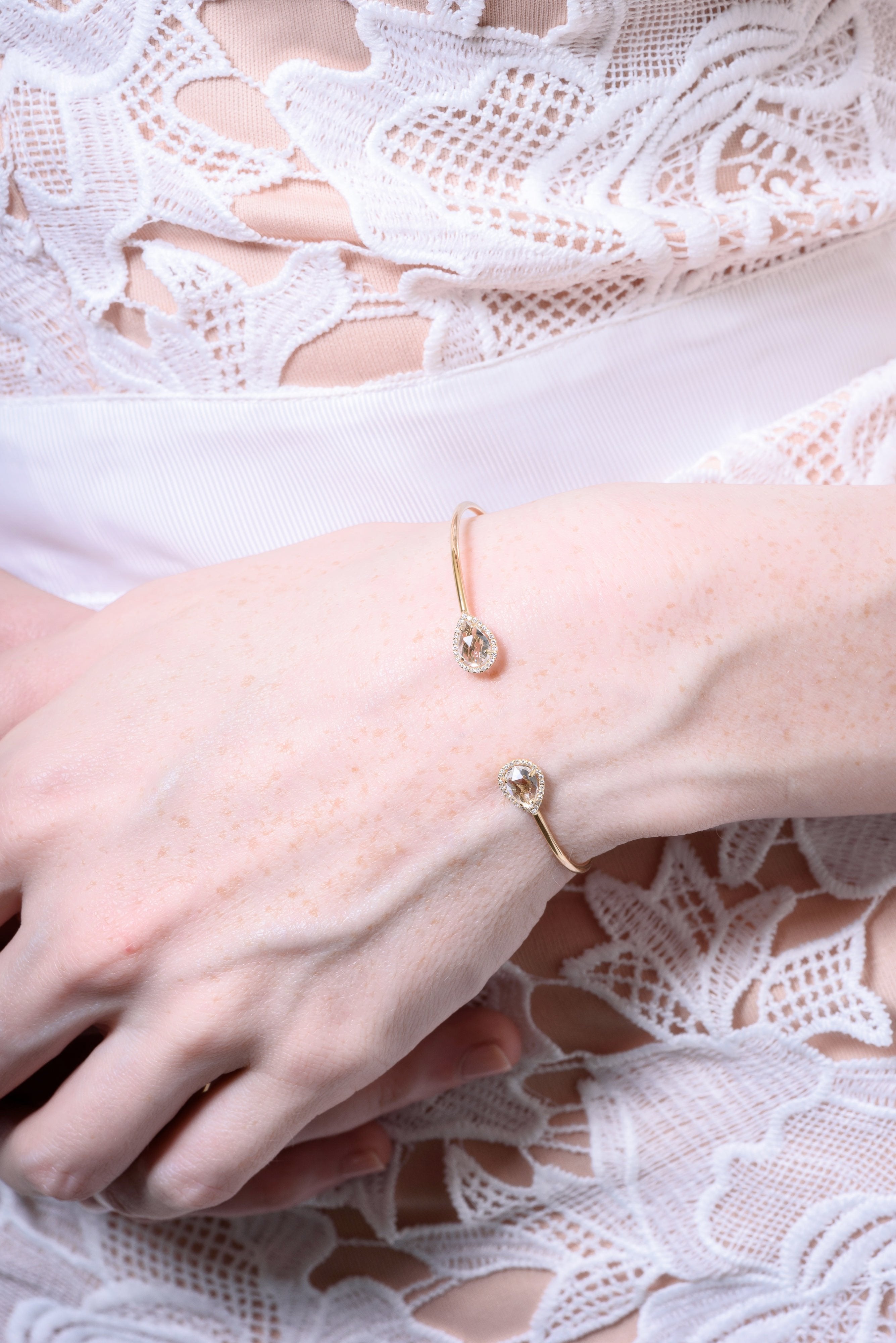 White Topaz  Open Cuff Bangle by Atheria Jewelry