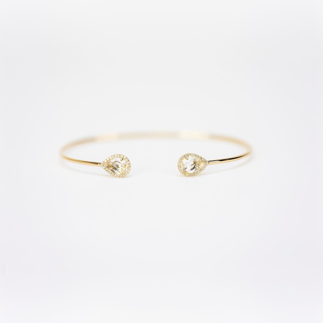 White Topaz Open Cuff Bangle by Atheria Jewelry