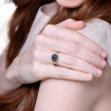 Faceted Blue Sapphire Ring by Atheria Jewelry