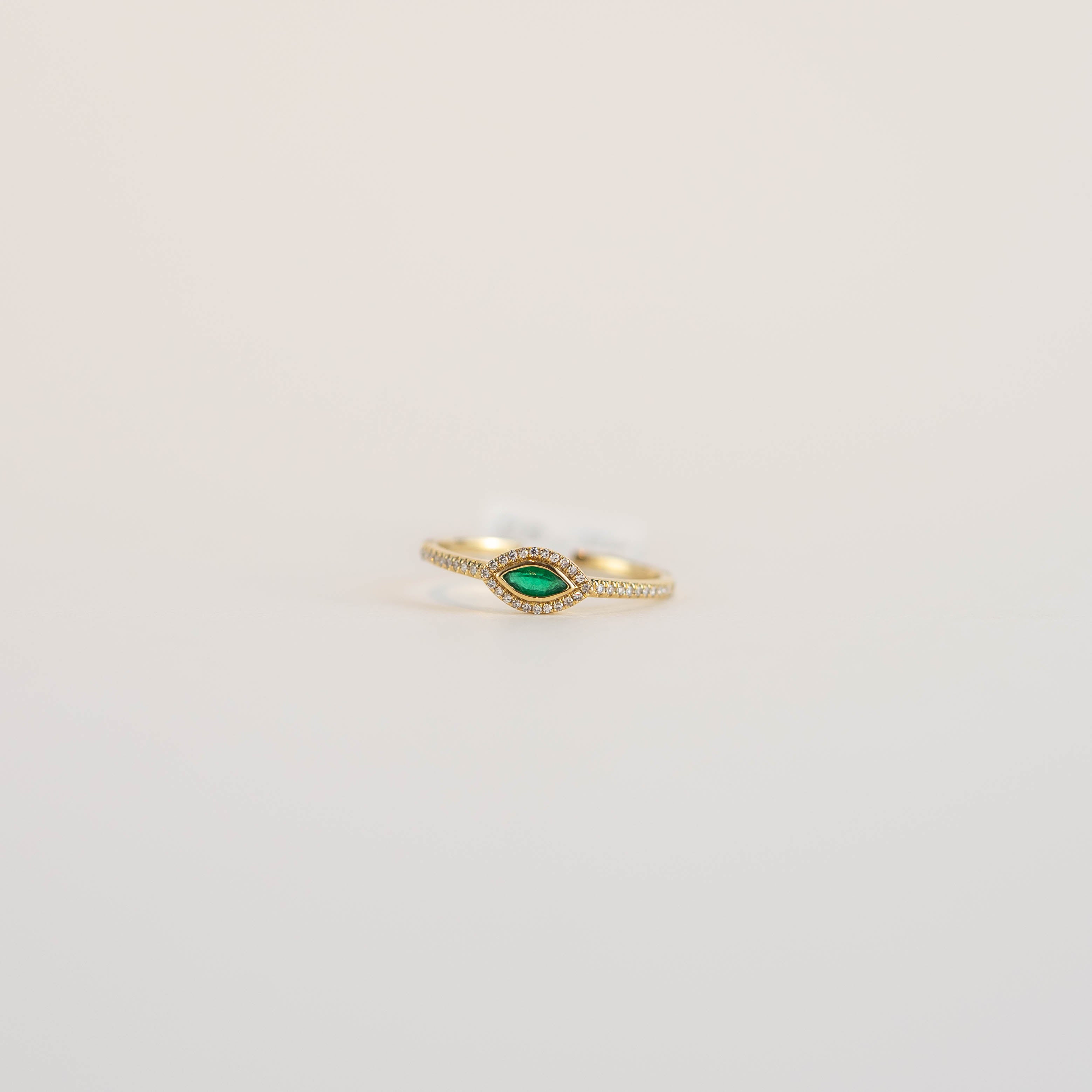 Rachel Marquise Bezel Emerald and Diamond Ring