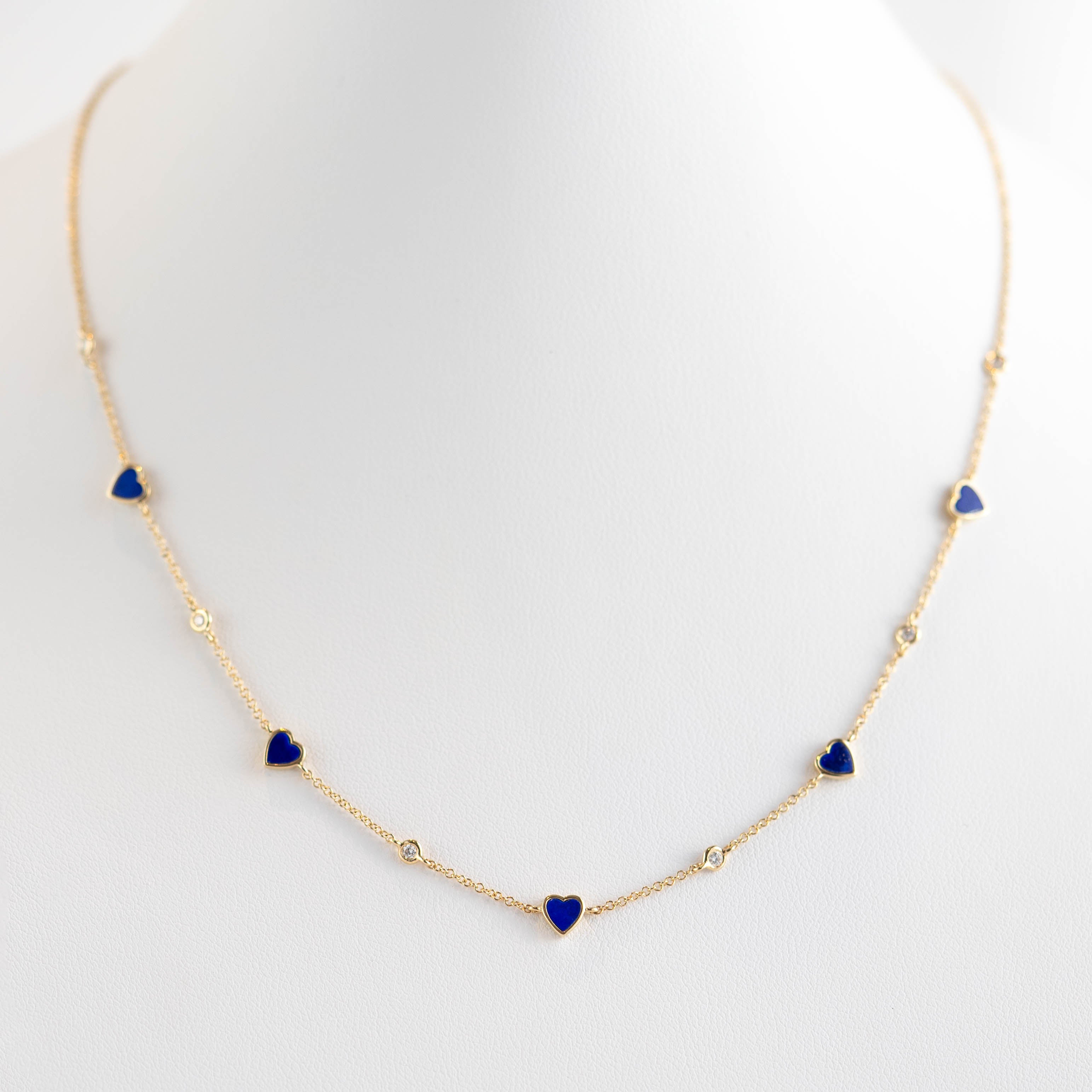 Reese Lapis and Diamond Heart Station Necklace