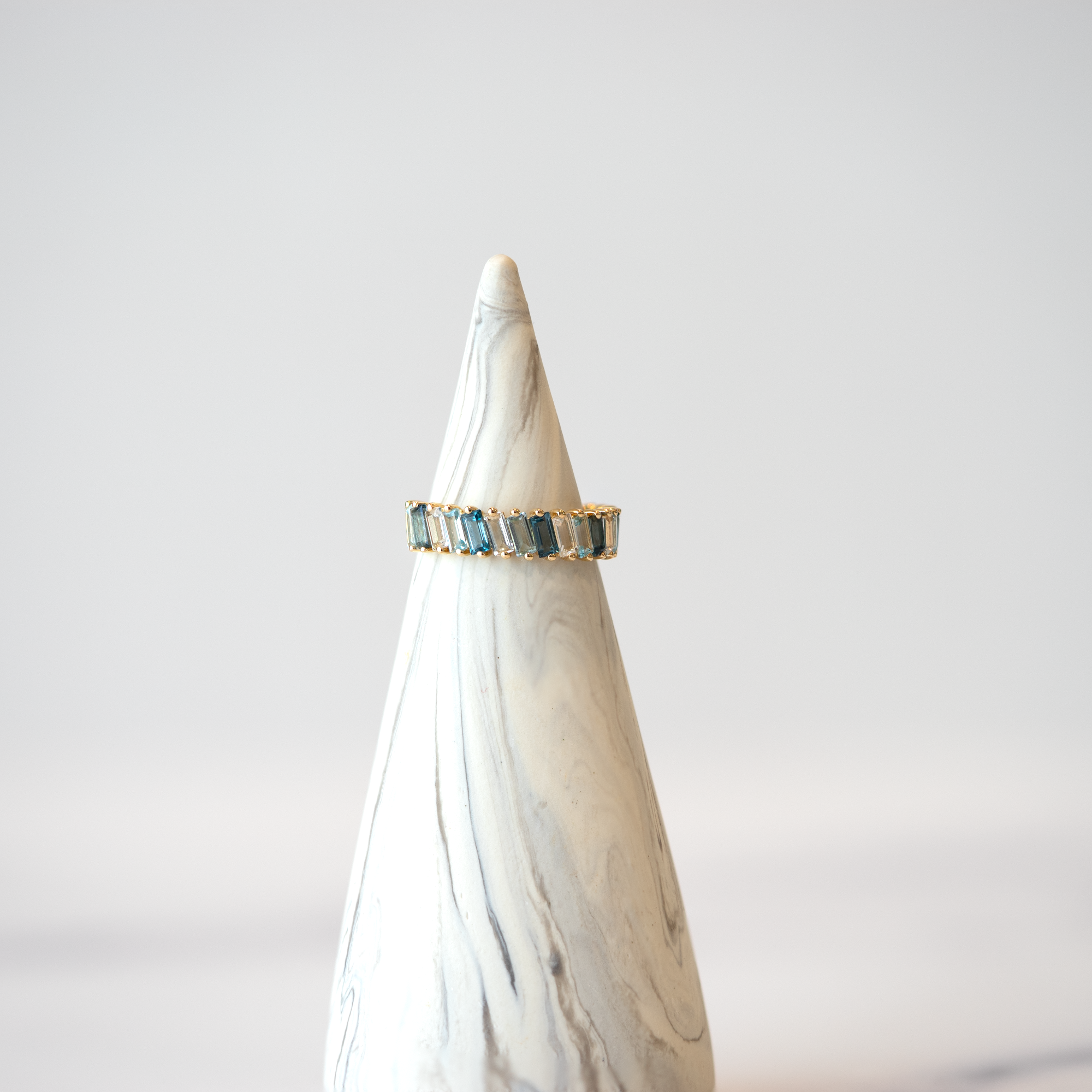 Stephanie Slanted Baguette Gradient London Blue Topaz Ring