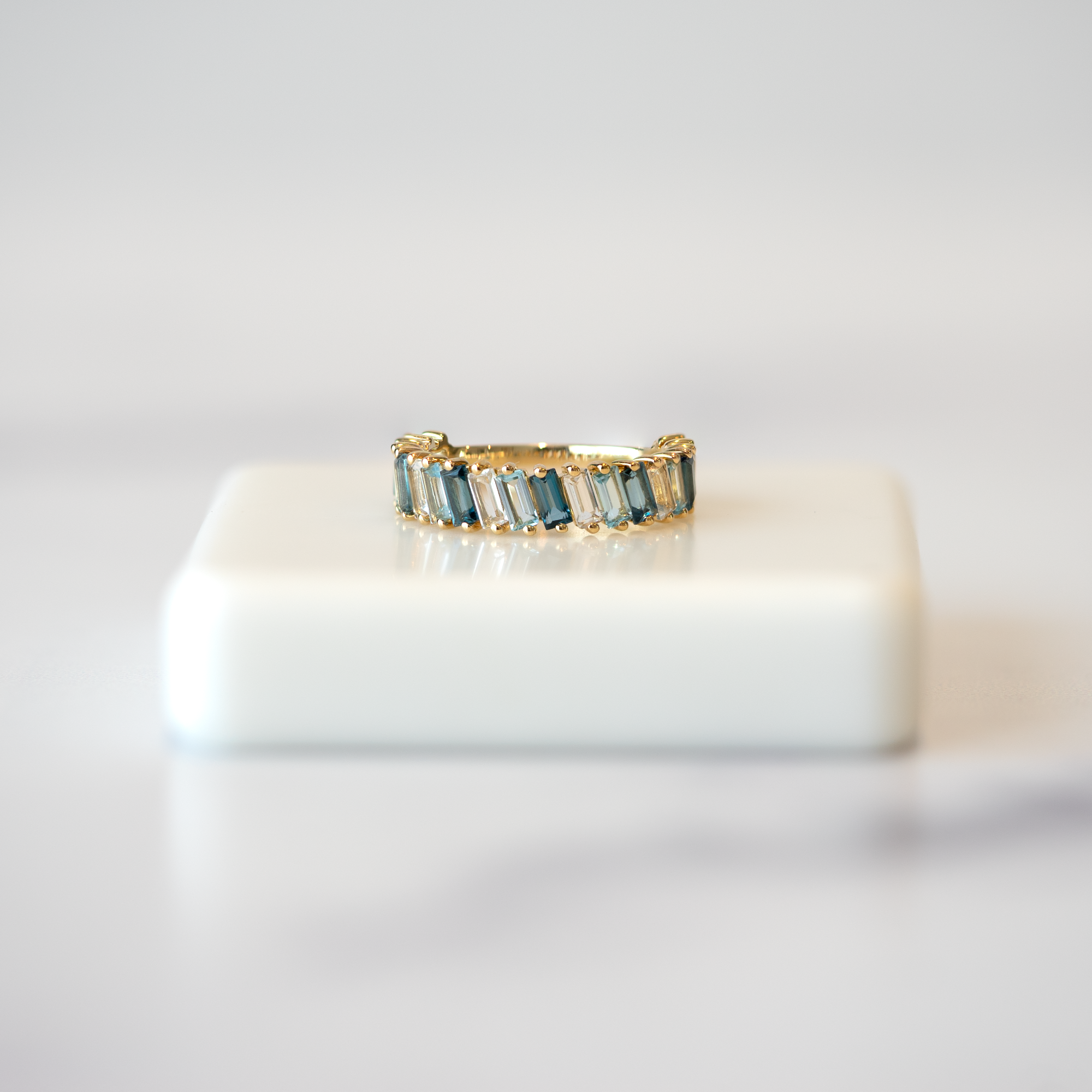 Stephanie Slanted Baguette Gradient London Blue Topaz Ring