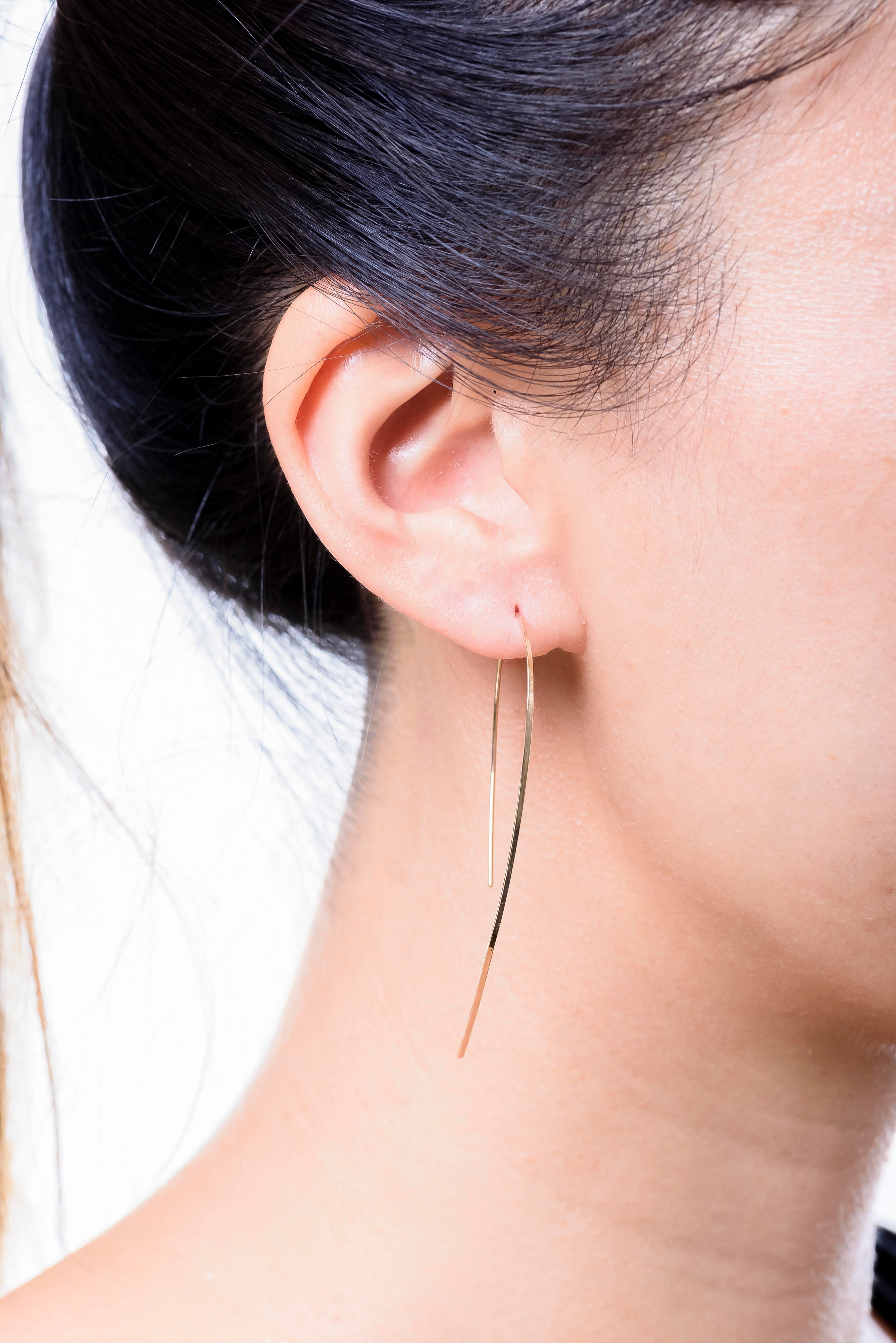 Rose Gold Minimalist Ear Loops on Model