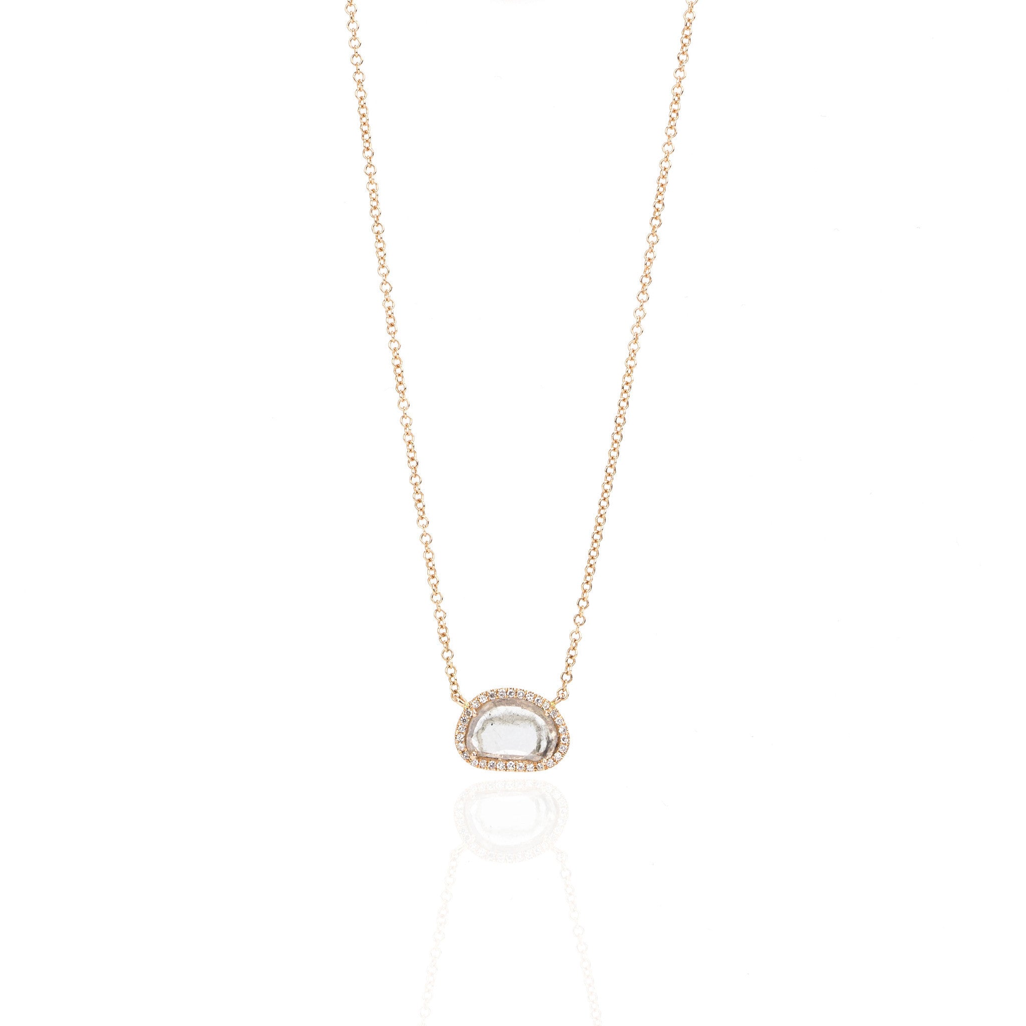 Diamond Slice Pendant with Pave Bezel Necklace by Atheria Jewelry